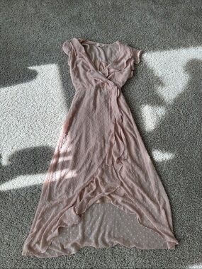 Soft Pink Wrap Midi Dress